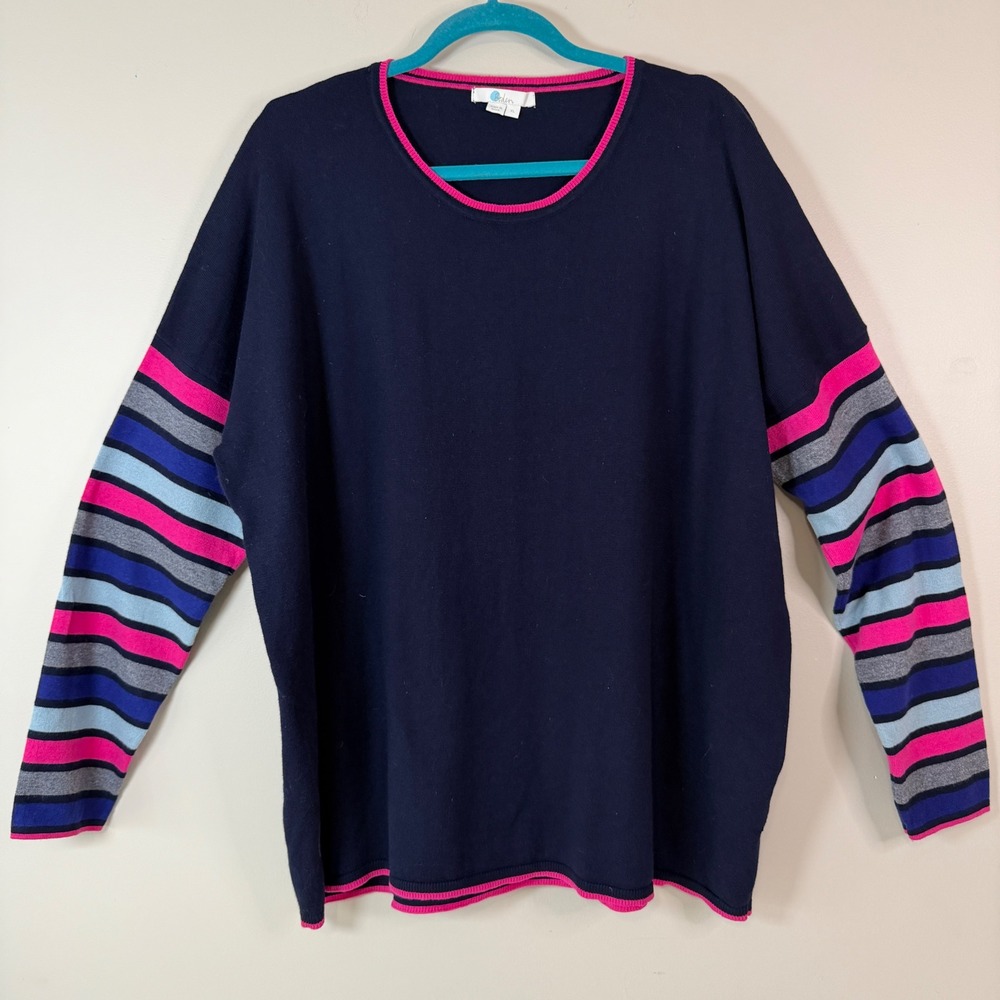 Boden Wool Blend Preppy Striped Sleeve Sweater XL Crew Neck Oversized Preppy